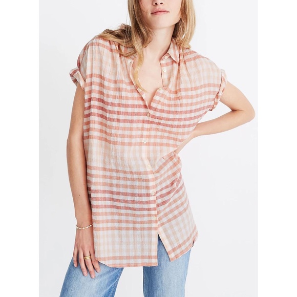 Madewell Central Tunic Shirt Ombre Gingham Check Crinkle Cotton Button  Blouse XL tourism.sg.gov.lk